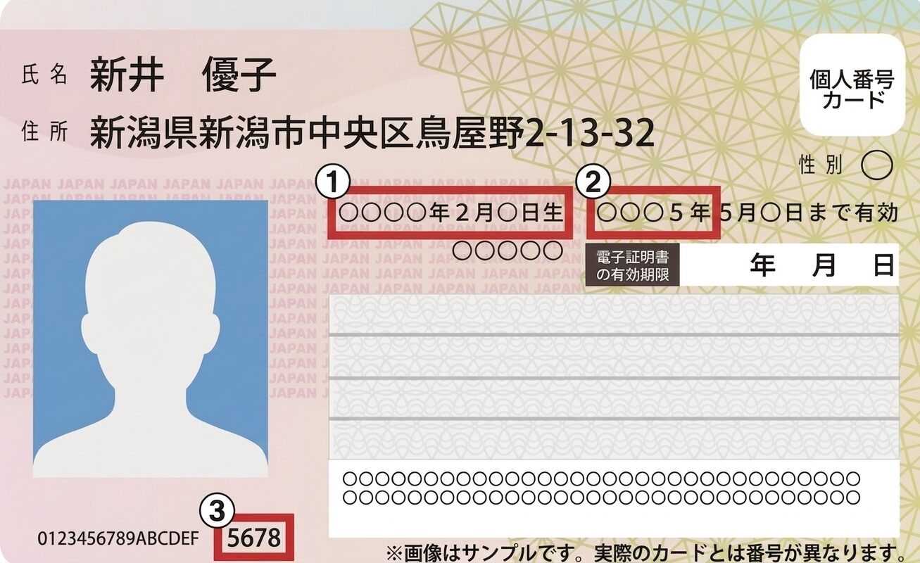 マイナンバーカードの番号位置